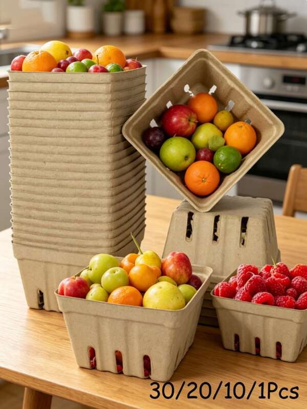 30/20/10/1pc Natural Wood Pulp Fiber Berry Baskets, Small Molded Produce Baskets, Suitable For Strawberries, Blueberries, Raspberries, Vegetable Display, Farmers Markets, Supermarkets, Berry Picking Containers