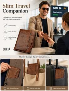 Premium PU Leather Travel Wallet, Unisex, With RFID Blocking Function, Can Store Passport, Cards And Documents, Suitable For Flights, Cruises, Vacations And Business Trips - Multicolor - View 5