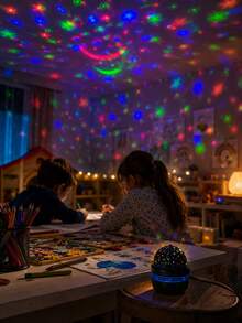 1 pieza [Luz nocturna LED] Lámpara de proyección con patrón de estrella & luna, luz de atmósfera negra mini para habitación | Adecuada para dormitorio, habitación, escritorio, decoración del hogar - Multicolor - Ver 10