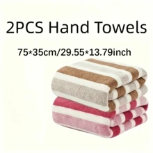 2pcs/Set Baby Face & Bath Striped Towel Square Washcloth Parent-Child Bath Towel Set, Quick-Dry Super Soft Microfiber High Absorbency, Suitable For Home Bathroom, Travel And Beach - Multicolor - View 6