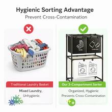 Modern Minimalist Metal Heavy Duty 4 Bag 2-Tier Laundry Basket,With Socks Underwear Sorting Labels, Large Dirty Clothes Storage Bin Organizer,For Dorm Room Essentials College,Laundry Room Accescories,Cruise Essential,Beach Laundry Room Accescories. - 黑與白 - 查看 8