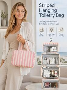 The Striped Toiletry Bag Also Doubles As A Makeup Organizer, Making It A Perfect Necessity For University Dorm Life And Travel. - Multicolor - View 4