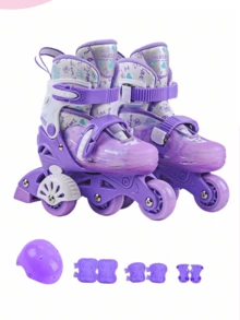 Pattini a rotelle Xiao Yao Xing per principianti con ruote ausiliarie, set di scarpe da pattinaggio con assistenza all'equilibrio, facili da imparare per uomini e donne, pattini in linea per uso esterno - Viola - Visualizzare 9