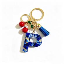 A-Z Resin Initial Keychain, Holiday Gift, Royal Blue Women's Key Chain, Cherry Tassel Car Key Chain Accessory, Gift, Car Decoration, Bag Charm, Cute Gothic Y2K Style For Campus - Royal Blue - View 36