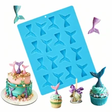 16-Cavity Textured Mermaid Tail Silicone Baking Mold, Reusable Easy Release Mould For DIY Chocolate, Gummy Candy, Fondant, Jelly, Cupcake Topper, Mermaid Birthday And Under Sea Theme Party Cake Decor - Multicolor - View 1