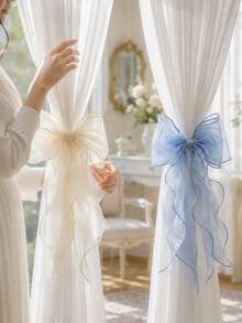 2PCS-Silk Bow Window Curtain Tie Backs, Ribbons & Bows,Lace Ribbon Bow Curtain Clips, French Bow Rope Fixers Decor Suitable For Wedding, Home, Bedroom, Office - Bow - View 7