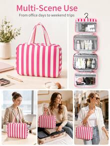 The Striped Toiletry Bag Also Doubles As A Makeup Organizer, Making It A Perfect Necessity For University Dorm Life And Travel. - Multicolor - View 5
