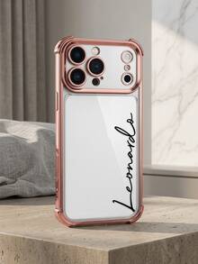 個性化客製化手機殼，適用於 iPhone 11 12 13 14 15 16 17 Pro Max 17 Air，透明防震電鍍鏡頭膜相機保護，壓克力+TPU 緩衝保護殼，適合聖誕禮物 - 玫瑰金 - 查看 5