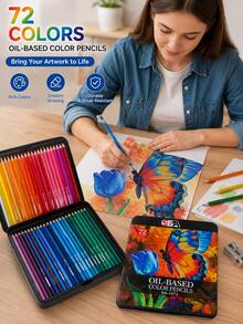 72pcs/36pcs/12pcs Oil-Based Colored Pencil Set With Durable Metal Box, Rich And Vibrant Colors, Smooth Application And Easy Blending, Pre-Sharpened Art Pencils For Drawing, Sketching, Shading And Illustration - Sets - View 5