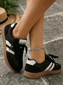 Women's Classic Fashion Comfortable Casual Versatile Lace-Up Lightweight Non-Slip College Style New Sports Shoes Zapatillas Elegantes De Mujer - 黑色999 - 查看 2