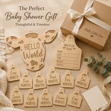 11pcs Wooden Baby Milestone Photo Cards, Cow Pattern Design, Suitable For Newborn Photography, Monthly Growth Tracking And First Birthday Hanging Tags - Helo World - View 6