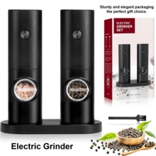 2pcs Electric Grinder Set (Includes Base + Brush), Separate Grinding For Pepper And Sea Salt, Battery Operated One-Touch Operation Portable, Ceramic Grinding Core More Durable, Suitable For Picnic, Kitchen, RV, Travel, Best Companion For Steak - 黑色 - 查看 9