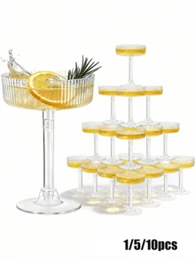 1/5/10pcs Creative Champagne Tower Plastic Cups, Striped Vintage Martini Champagne Cocktail Glasses, Suitable For Wedding, Birthday Party, Bar, Cocktail, Beer, Beverage, Dessert And Other Containers - View 10
