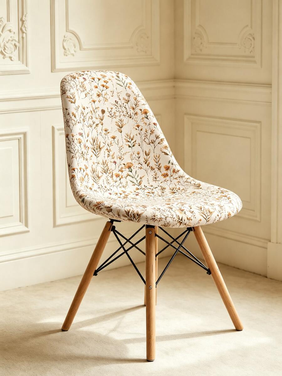 1/4/6pcs Wild Flower Digital Print Milk Silk Eames Chair Cover, High Elasticity All-Season Universal Living Room Kitchen Home Decor Curved Shell Chair Cover - Multicolor - View 1
