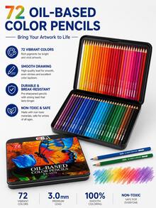 72pcs/36pcs/12pcs Oil-Based Colored Pencil Set With Durable Metal Box, Rich And Vibrant Colors, Smooth Application And Easy Blending, Pre-Sharpened Art Pencils For Drawing, Sketching, Shading And Illustration - Sets - View 4