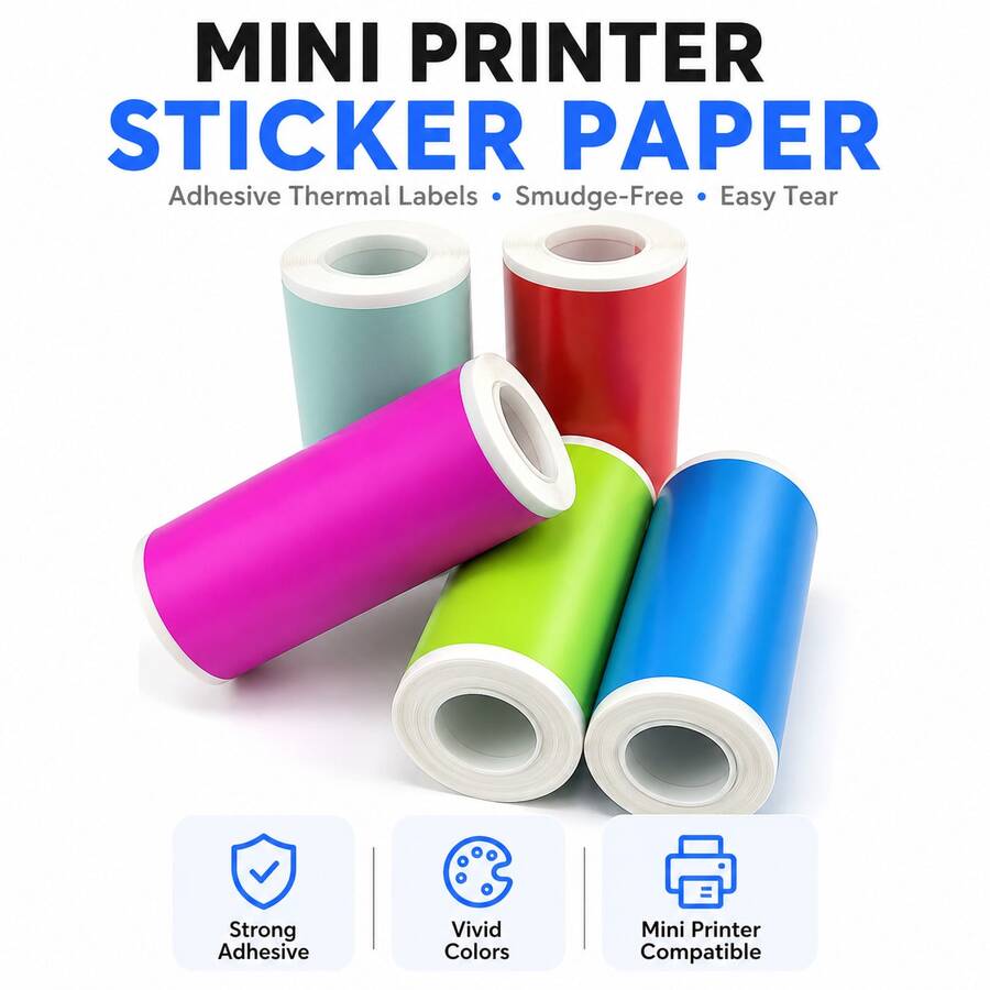 5/10/20Rolls Multicolored 57mm Self-Adhesive Mini Thermal Paper Roll, Inkless Printable Sticker Paper For Photos, Notes, Journaling, Home Office DIY Labeling