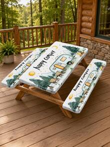 1/3pcs Elastic Picnic Table Cover With Stool Cover Set, Reusable Elastic-Edged Tablecloth, Tabletop Protection For Happy Campers And RVs, Durable Tablecloth For RV Travel And Backyard Dining. - Multicolor - View 10