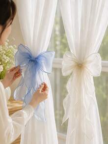 2PCS-Silk Bow Window Curtain Tie Backs, Ribbons & Bows,Lace Ribbon Bow Curtain Clips, French Bow Rope Fixers Decor Suitable For Wedding, Home, Bedroom, Office - Bow - View 4