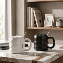 1pc Classic Plaid Pattern Ceramic Coffee Mug, Suitable For Cafe, Kitchen Or Home Use, Ideal For Birthday Gift And Photo Prop - Multicolor - View 2