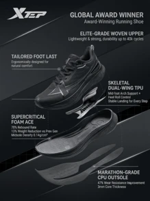 XTEP 2000km 3rd Generation Durable Lightweight Running Shoes Men's Training Shoes Running Shoes Jump Rope Shoes Sports Shoes Black Running Shoes - Black - View 2
