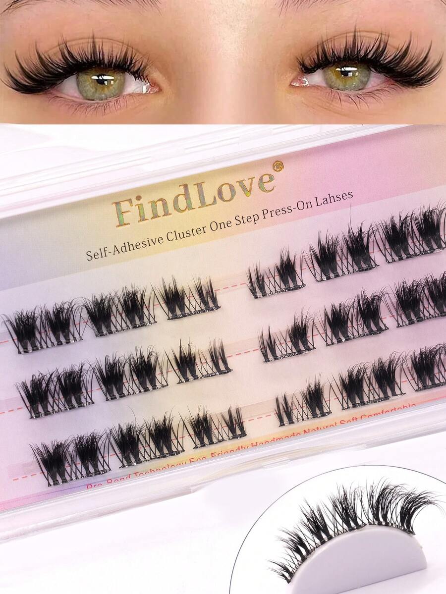 FindLove 18/36束預黏稠密假睫毛簇，自然捲度，無需膠水即可貼敷，3D D捲 6-14mm DIY單根睫毛彩妝工具
