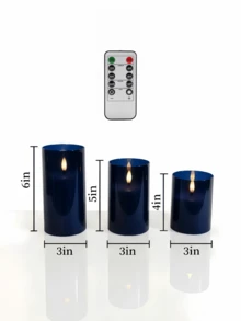 1/2/3pcs LED Warm Light Candle Lights With Remote Control And Timer Function, Suitable For Table Centerpiece Decoration, Wedding, Garden And Holiday Party, Home Decor, Gift Giving, Birthday Celebration, Graduation Commemoration And More - Dark Blue - View 8