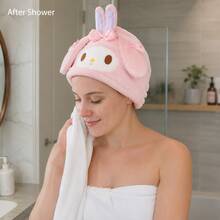 MINISO Sanrio My Melody 1件裝 粉色毛絨快乾吸水髮巾帽，可愛超吸水洗澡頭巾，適用淋浴、SPA、居家與旅行 - 粉色 - 查看 2