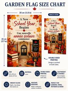 加拿大開學季庭院旗，雙面亞麻庭院旗，Hello School Year Bonjour Année 楓葉印花，戶外門廊露台草坪裝飾，教師教室歡迎橫幅，不含旗桿，學校裝飾 - C - 查看 6