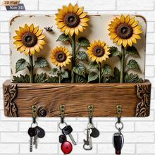2D Flat, 1pc, Sunflower Welcome Key Hook, Wooden Multi-Functional Home Key Rack, Includes Four Metal Hooks, Wall Decor, Porch Decor, Room Decor, Villa Decor, Seasonal Home Hanging Rack Decor - Multicolor - View 6