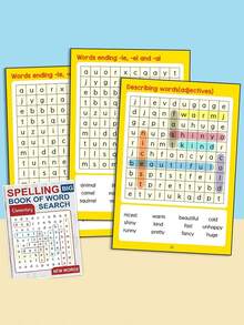 1 Set New English Word Search Game Book, Spelling Practice Workbook, Divided Into Basic And Advanced Versions, Fun Vocabulary Learning Activity Book Suitable For Classroom Use, Ideal Birthday, Christmas, Holiday Gift Back To School - 彩色 - 查看 9