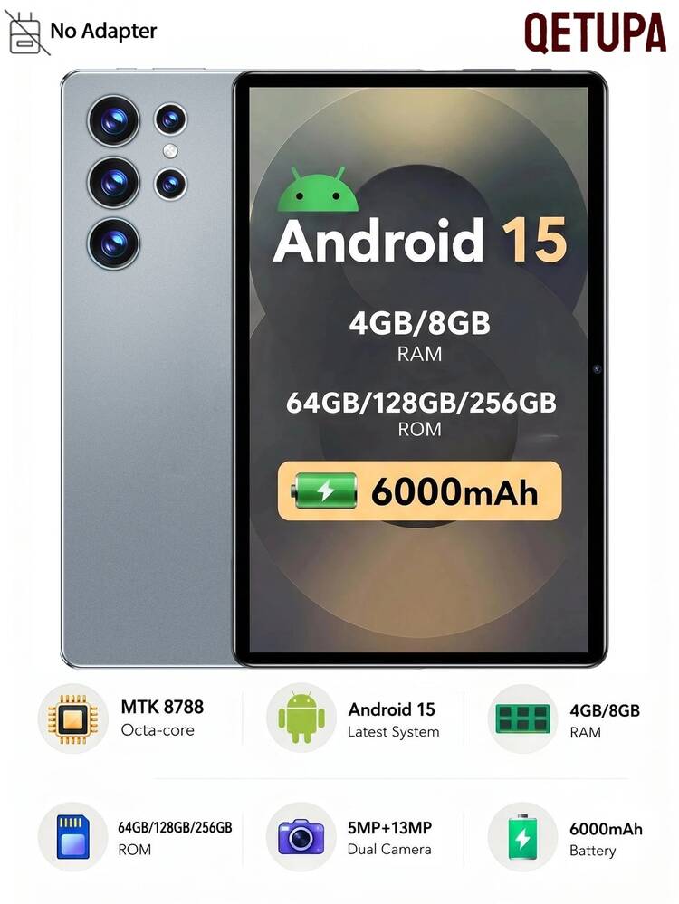 Qetupa 10.1インチ Android 15 タブレット、オクタコアプロセッサ、4GB