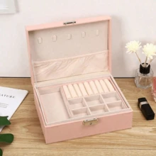 1pc Luxury PU Leather Jewelry Box - Multi-Functional Organizer With Lock, Soft Cushion Drawers & Travel Case, Large Capacity Storage For Rings, Earrings, Necklaces & Bracelets, Elegant Gift For Valentine's Day, Christmas & More - pink 1pc - View 4