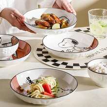 Snoopy Cute Printed Dinnerware Set, High-Quality Cartoon Embossed Ceramic Plates And Trays, Suitable For Couples And Families - Multicolor - View 7