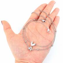 2Pcs/Set New Fashion Heart Initial Women Anklets Golden Stainless Steel Bead Chain Layered Anklet For Women - Silver - View 3