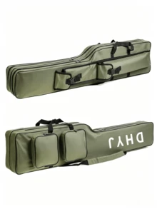 1pc 150cm/59in Foldable Fishing Rod Bag, Fishing Rod Storage Bag, Fishing Rod Case, Large Capacity, Double Layer Design, Equipped With 4 Side Pockets, Suitable For Outdoor Fishing. - Random Color - View 3