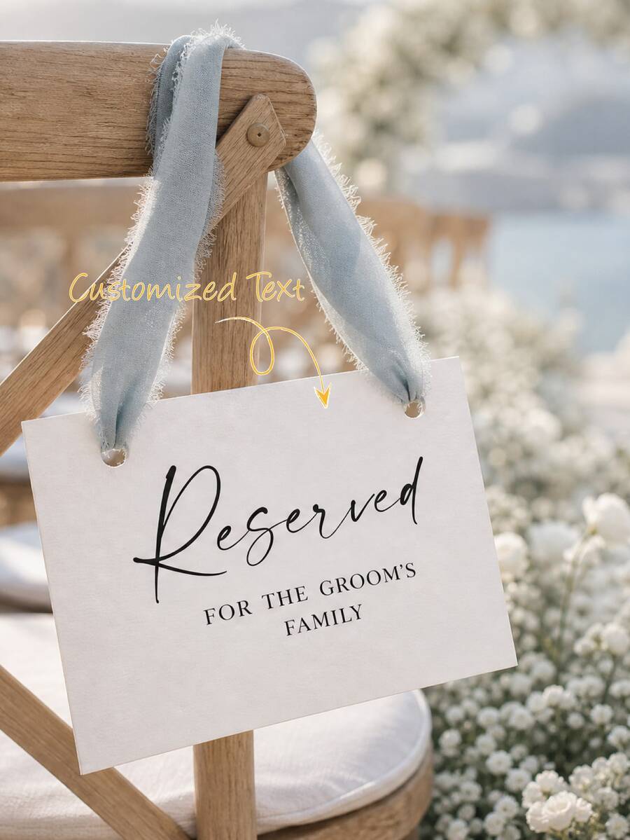 Letreros de reserva de asientos para bodas en color marfil, etiquetas elegantes de 5x7 pulgadas con cinta de seda, letreros de reserva, esta hilera está reservada, etiquetas para sillas, decoración para ceremonias y eventos. - Etiqueta de asiento multicolor - Ver 1
