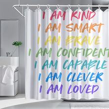 1pc Multi-Size Rainbow Inspirational Text Print Shower Curtain - Suitable For Bathroom Decor, Easy To Clean, Exquisite Home Decor And Practical Home Decor Gift - Comes With 12 Plastic Hooks - Multicolor - View 4