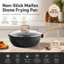 Maifan Stone Non-Stick Frying Pan With Wooden Handle, Easy To Clean Cooking Pot For Home Use - View 3
