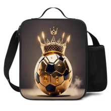 Lunchtasche mit Fußball-Muster und Roboter-Thema, isolierte weiche Lunchtasche, Schulanfang-Lunchtasche, Lunchbox, nicht für Lebensmittelkontakt, wiederverwendbare isolierte tragbare Lunchbox, Unisex, auslaufsichere Kühltasche, mit Wasserflaschenfach und Snackfach, ausgestattet mit verstellbarem Schultergurt und Handgriff - Vertikale Handtasche - Übersicht 8