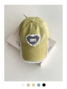 Women's Soft Top Lace Trim Heart Baseball Cap, Sweet Distressed Wide Brim Baseball Cap, Large Head Circumference Face-Slimming Niche Heavy-Duty Original Heart Plaid Embroidered Baseball Cap - Love Grid - View 12