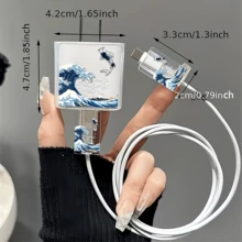 3pcs Wave & Flying Fish Pattern Transparent Charger Protective Case Compatible With IPhone 18W/20W, Charger Protective Case Compatible With IPhone 13/14/15, 20W Charger Protective Set, Cable Protector, Charging Cable Head Protector, Gift, Transparent Protective Case, Charger Protective Shell - Multicolor - View 5