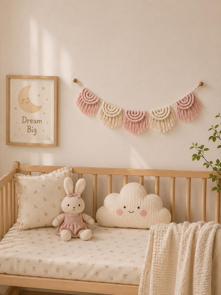Boho Macrame Tassel Garland Nursery Wall Decor, Handmade Woven Hanging For Baby Room, Crib Background, Photo Display & Kids Room Decorati