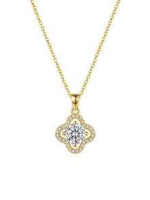 Collar Vintage Elegante con Halo de Trébol de la Suerte en Plata de Ley S925, Chapado en Oro con Circonita Blanca Hipoalergénico para Uso Diario Casual y Capas de Joyería - Dorado - Ver 2