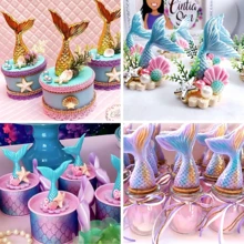 16-Cavity Textured Mermaid Tail Silicone Baking Mold, Reusable Easy Release Mould For DIY Chocolate, Gummy Candy, Fondant, Jelly, Cupcake Topper, Mermaid Birthday And Under Sea Theme Party Cake Decor - Multicolor - View 8