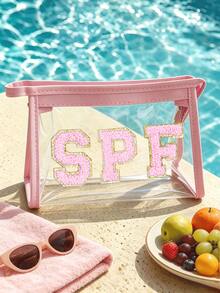 「SPF」印花 PVC 防水化妝包，PVC 防曬收納袋，拉鍊式 PVC 旅行收納袋，輕量耐褪色化妝盥洗包，TSA 認證便攜化妝收納盒，易清潔設計，適合女性與男性，適合母親、老師、朋友、護理師等，化妝包，學校假期旅行必備盥洗包，母親節禮物，夏季必備 - 彩色 - 查看 9