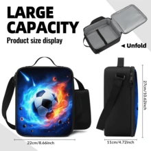 Lunchtasche mit Fußball-Muster und Roboter-Thema, isolierte weiche Lunchtasche, Schulanfang-Lunchtasche, Lunchbox, nicht für Lebensmittelkontakt, wiederverwendbare isolierte tragbare Lunchbox, Unisex, auslaufsichere Kühltasche, mit Wasserflaschenfach und Snackfach, ausgestattet mit verstellbarem Schultergurt und Handgriff - Vertikale Handtasche - Übersicht 6