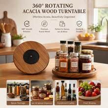 1pc Round Rotating Tray, 360° Swivel Wooden Tray, Kitchen Spice Rack, Tray, Kitchen Accessories, Kitchen Storage And Organization, Round Turntable, Wooden Tray, Spice Container, Kitchen Storage Utensils, Kitchen Decor, Turntable, Solid Wood Tray, Rotating Wooden Tray, 8-Inch Round Multi-Functional Tray, Round Wooden Spice Rack, Suitable For Kitchen Cabinets And Storage Cabinets, Housewarming Gift, Father's Day, Graduation, Birthday Gift - View 3