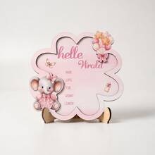 Pink Baby Growth Milestone Plaque, Personalized Birth Announcement, Wooden Nursery Decor, Elephant And Balloon Pattern, Newborn Keepsake - Multicolor - View 10