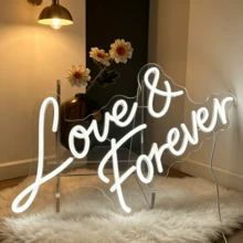 Letrero de Neón LED Love & Forever de 12 Colores, Luz de Neón Acrílica con Cita Romántica Ajustable, Lámpara Decorativa Colgante de Pared Alimentada por USB para Dormitorio, Boda, Fiesta, Aniversario, Bar, Cafetería, Decoración Ideal para el Dulce Hogar y Regalo de Festival para Amantes & Decoración Interior - Amor y para siempre - Ver 3