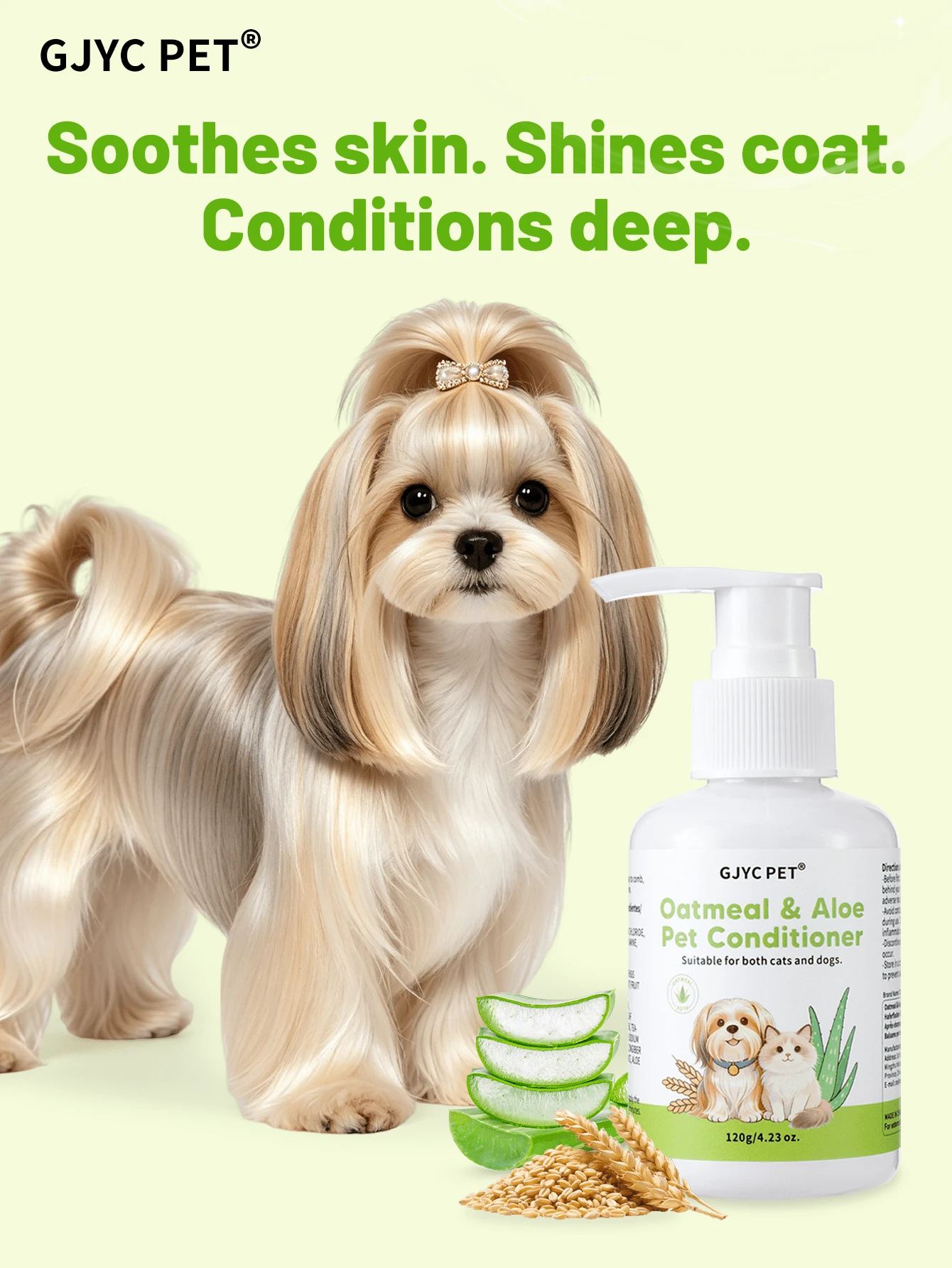 GJYC PET Dog Conditioner For Dry Itchy Skin – Oatmeal & Aloe With Argan, Coconut & Jojoba Oils, Detangles, Softens & Shines, Sulfate-Free – For Puppies & Cats - View 1